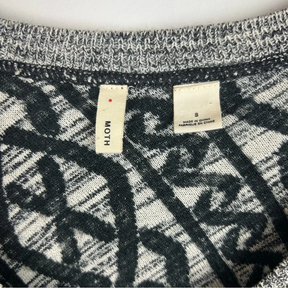 Moth Anthropologie Sweater Dress Black Gray Knit Pattern 3/4 Sleeve - Picture 3 of 12